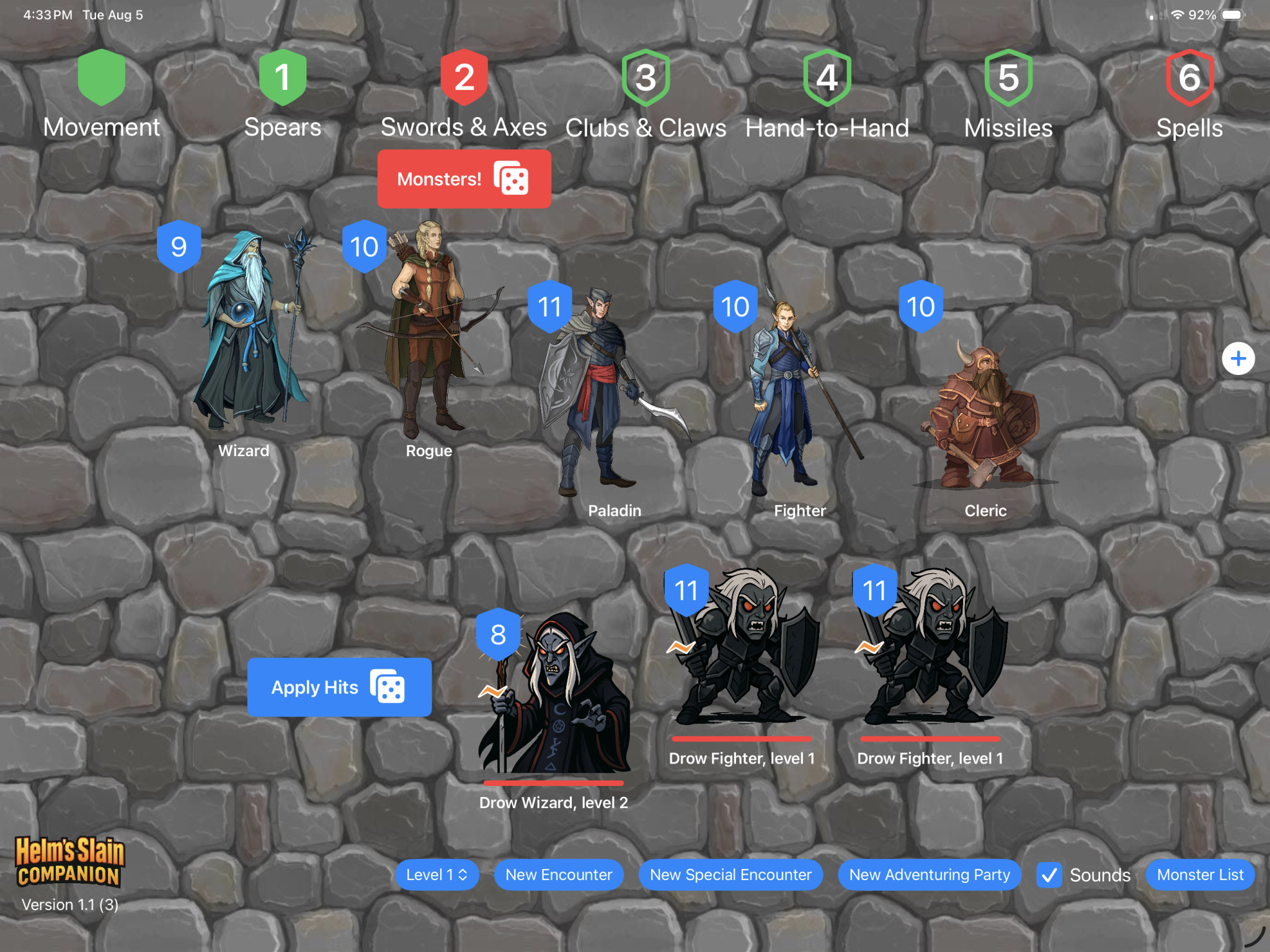 Party facing a group of dark elves in the app