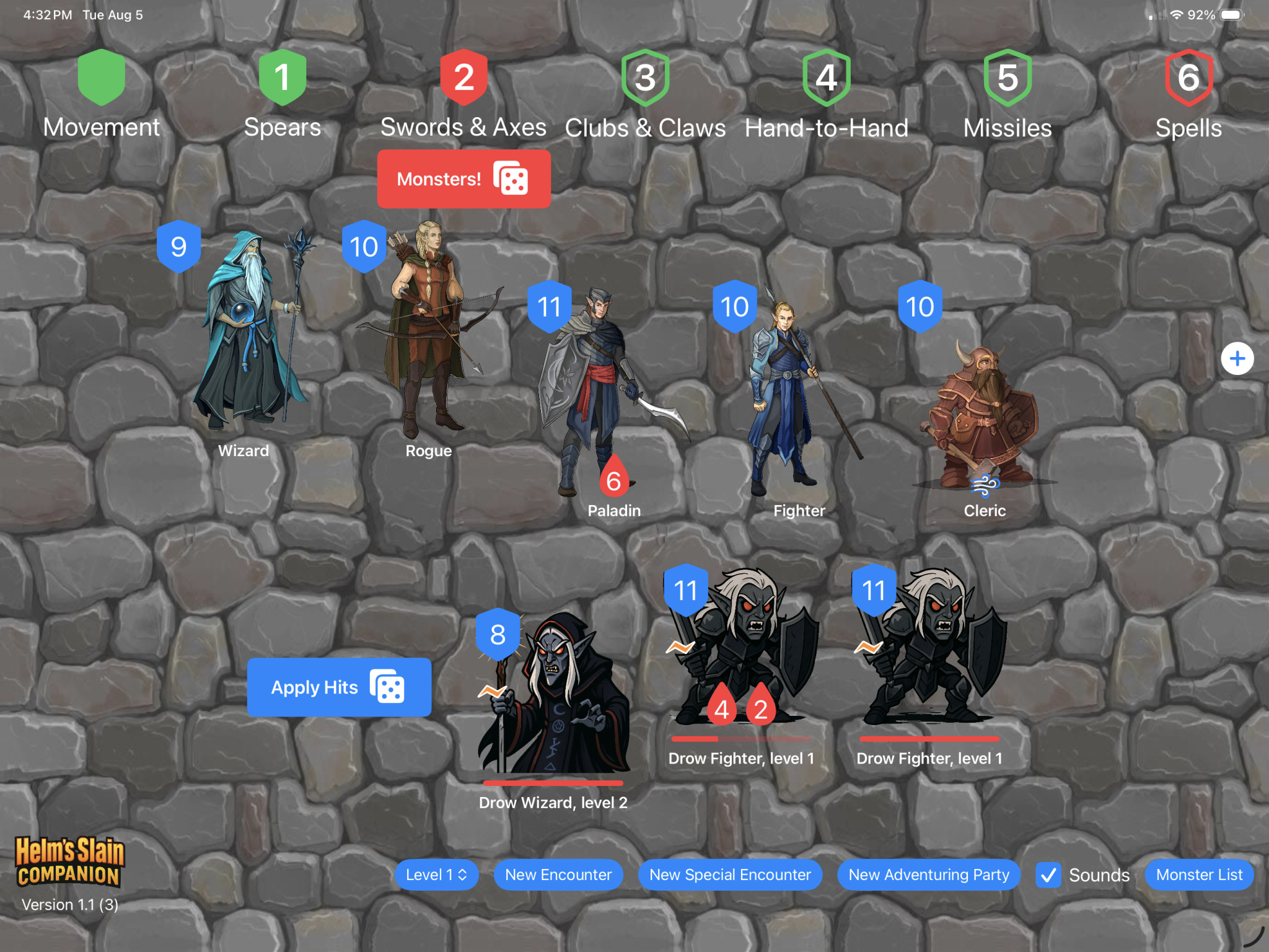 Hits and misses appearing for the party and monsters