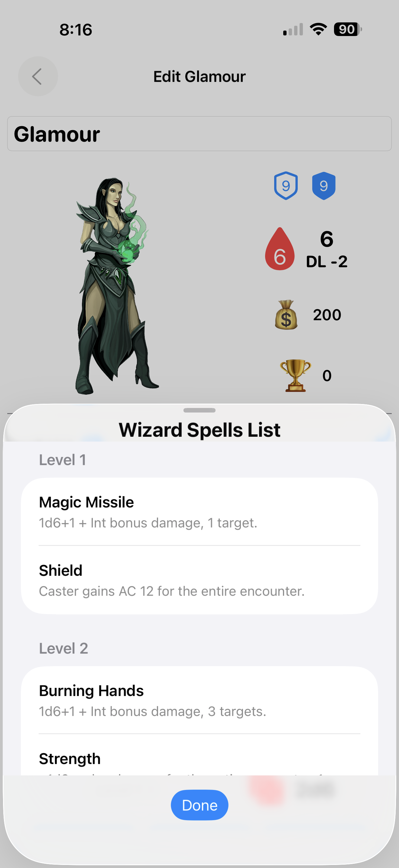 Player companion app screen
