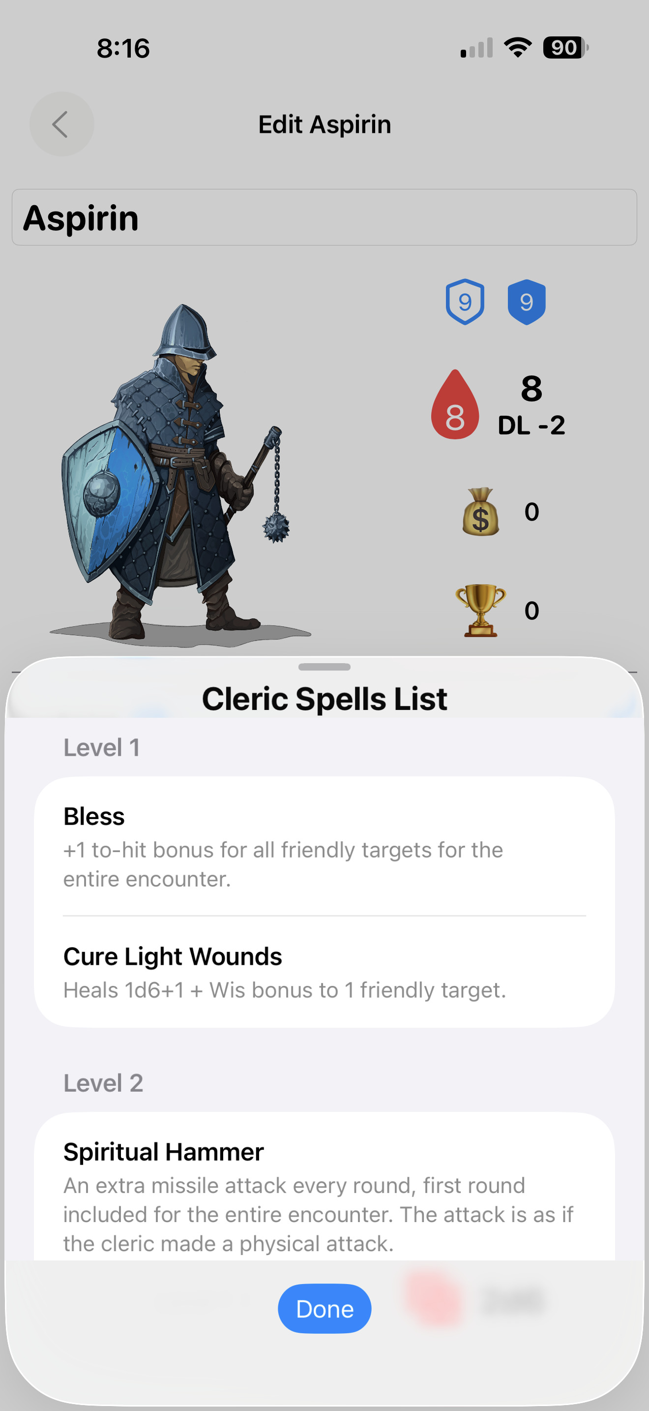 Player companion app screen